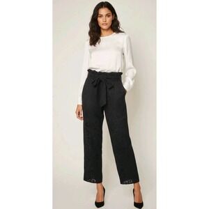 J Crew NWT $128 Black Lace Pull On Pants Size 16 Tall High Rise Wide‎ Leg Belted